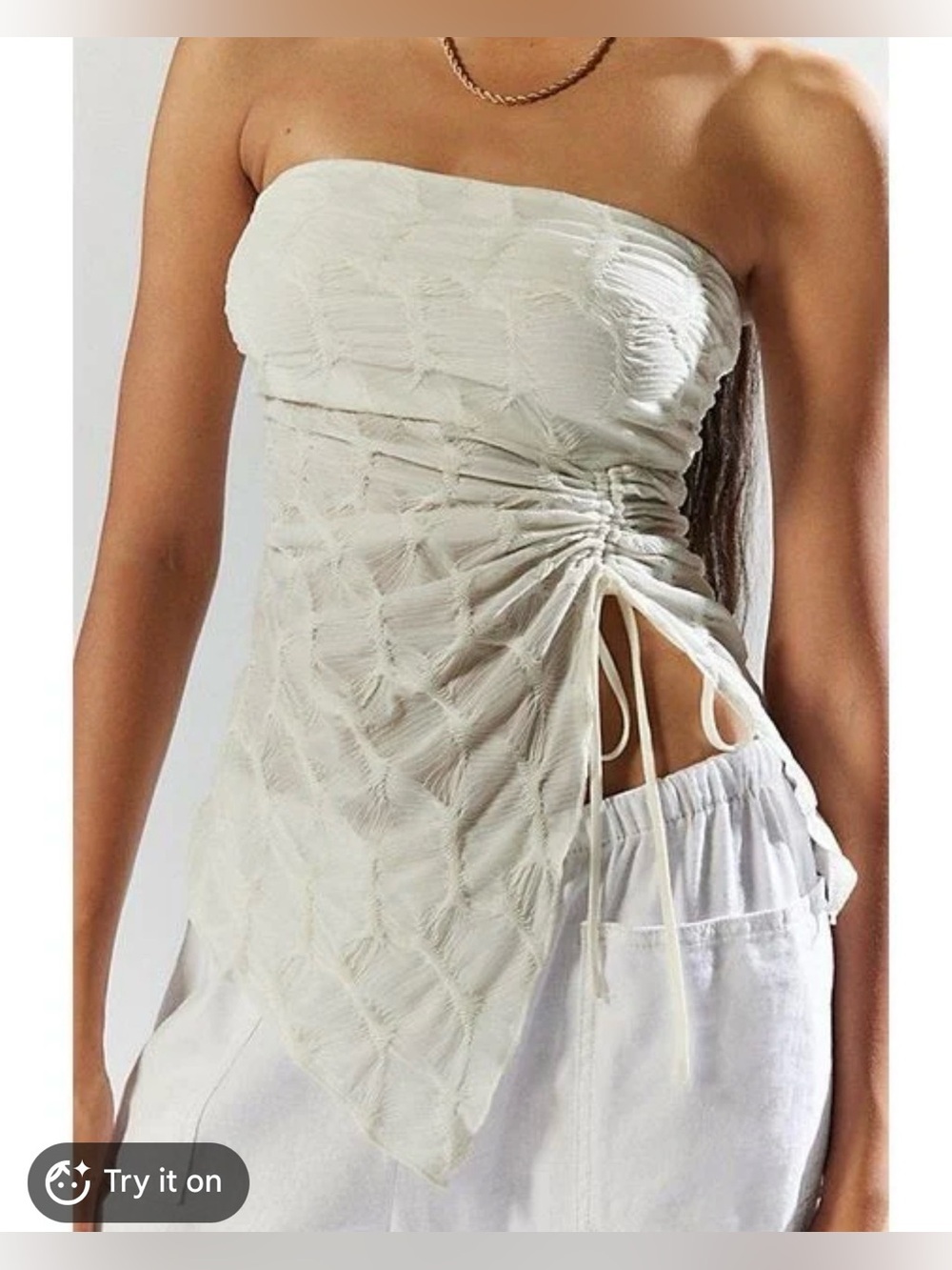 Anthropologie green Ruched Strapless Tie-Side Top